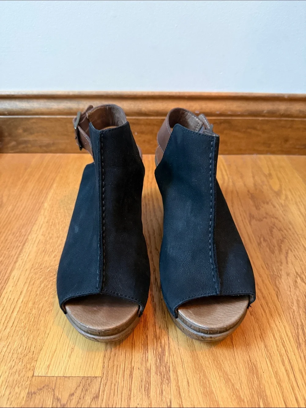 Dansko Reggie Peep toe Slingback Sandal Black Nubuck Leather EU 38 US 7.5-8
